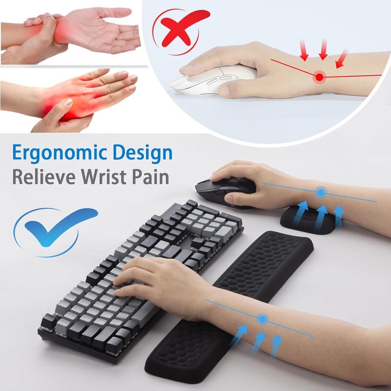 Leolee Keyboard Wrist Rest, Wrist Rest for Computer Keyboard and Mouse, Black Ergonomic Wrist Support Set with Memory Foam Non-Slip Base Massage Design for Pain Relief, Typing, Gaming, Office - Image 5